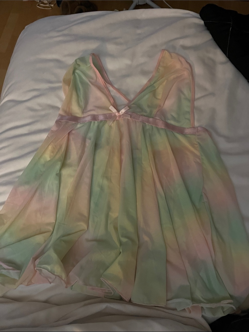 SHEIN Pastel Rainbow Sheer Babydoll Chemise - Pink, Green, Yellow